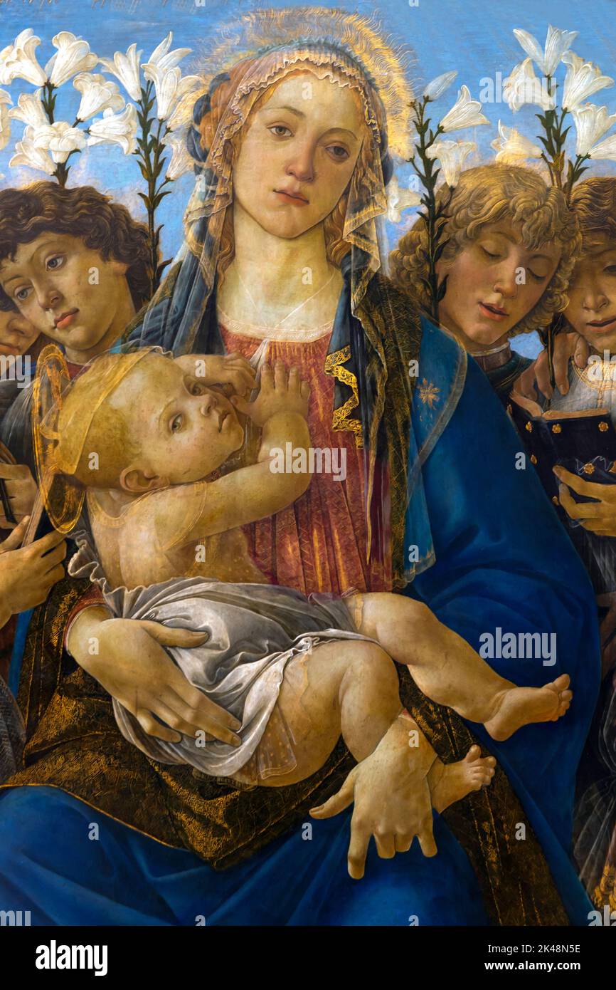 María y el Niño con Ángeles Cantantes, Sandro Botticelli, alrededor de 1477, detalle, Gemaldegalerie, Berlín, Alemania, Europa Foto de stock