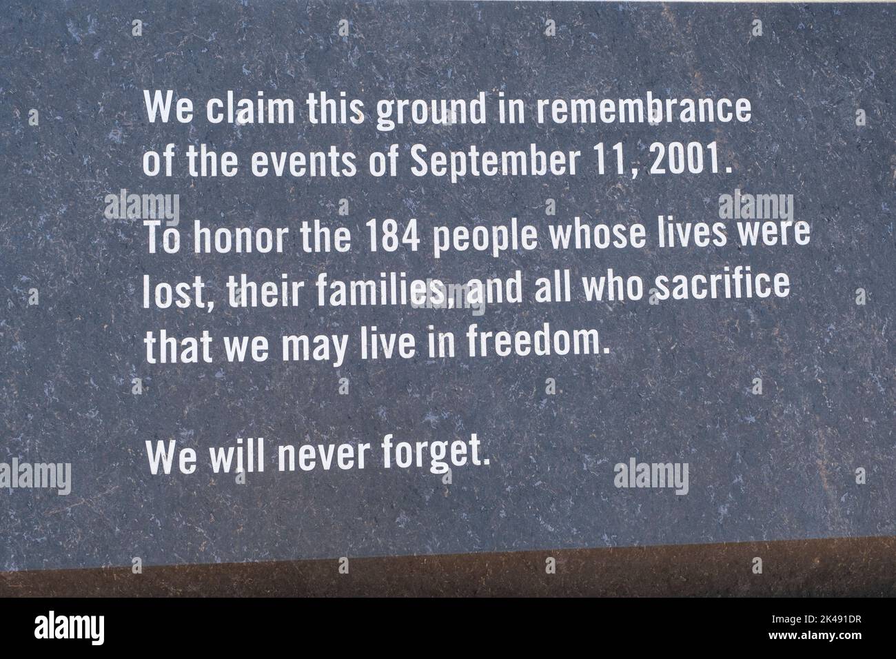 Dedicación en memoria del Pentágono en 9-11. Foto de stock