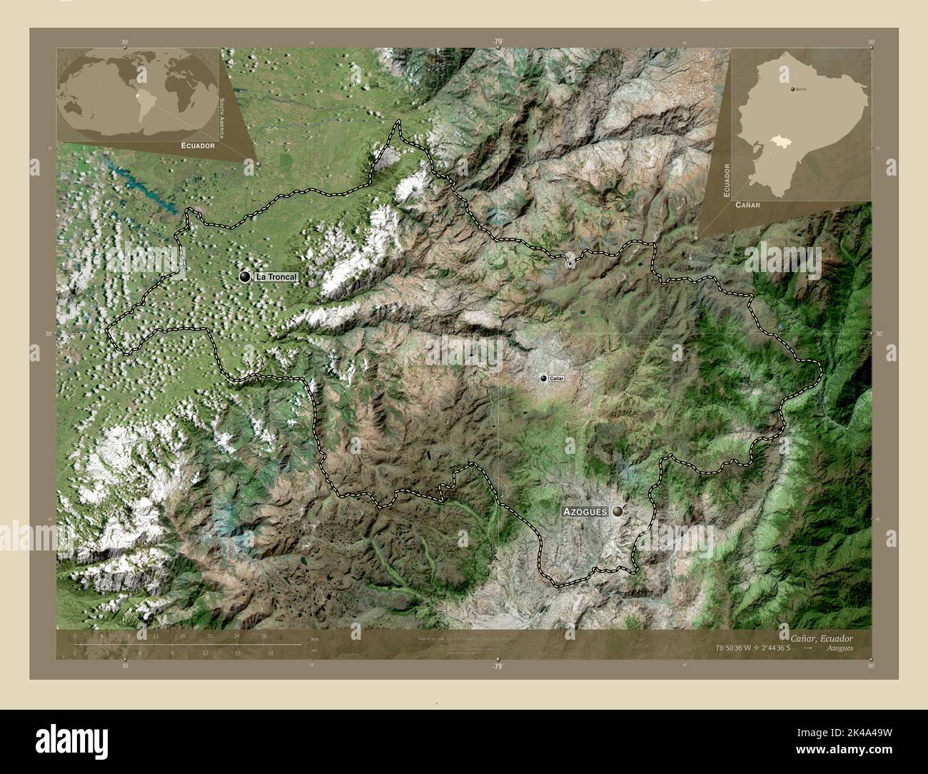 Canar, provincia de Ecuador. Mapa satelital de alta resolución. Lugares