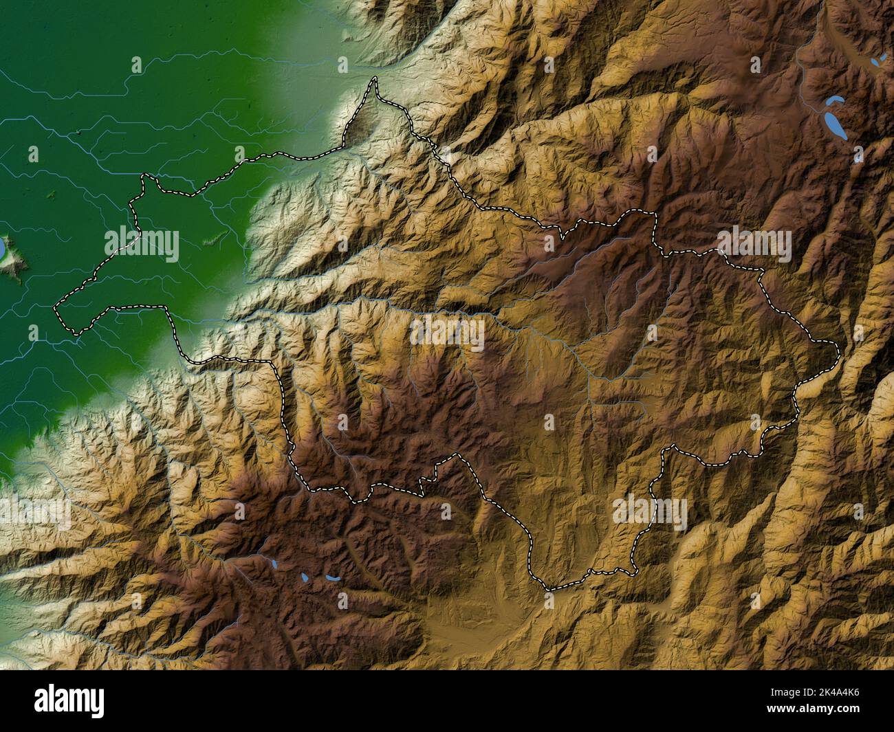 Canar, provincia de Ecuador. Mapa de altura en color con lagos y ríos