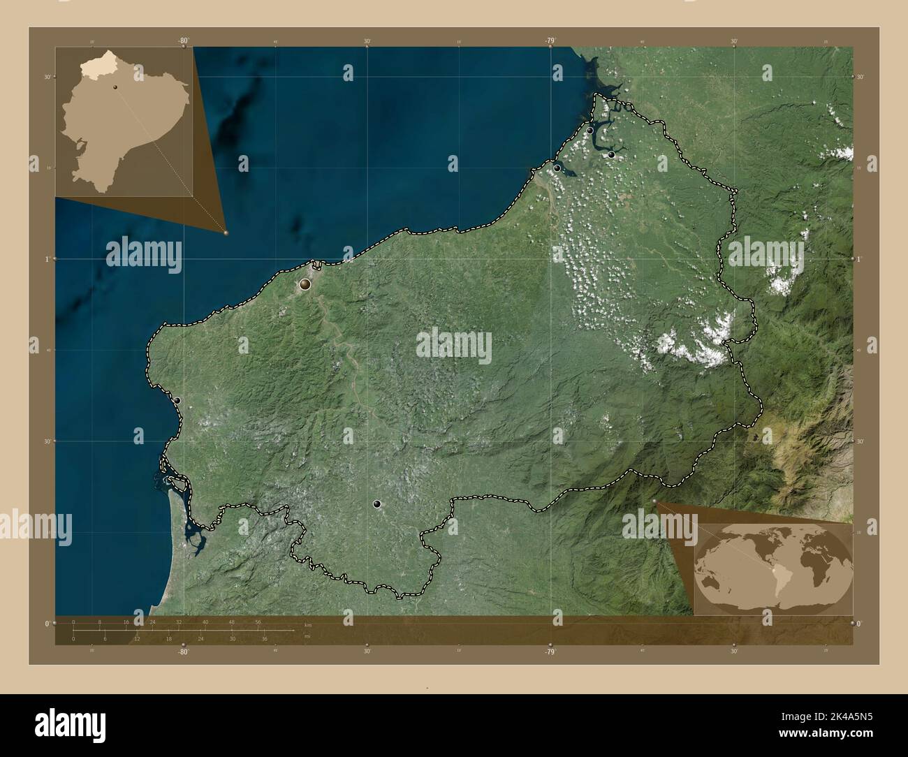 Esmeraldas, provincia de Ecuador. Mapa satelital de baja resolución