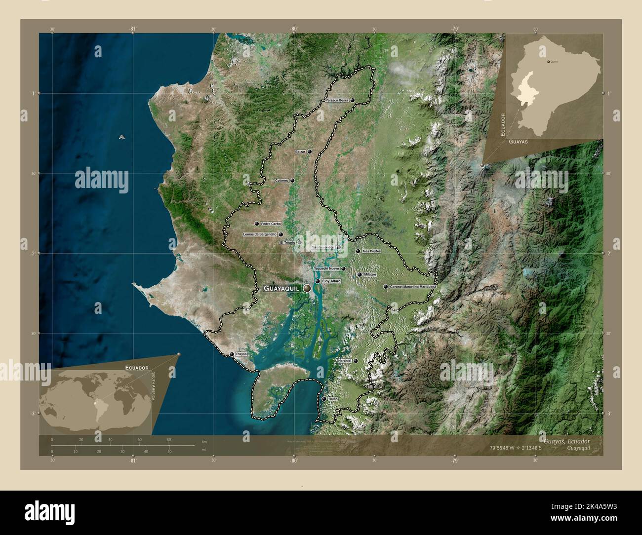 Guayas, provincia de Ecuador. Mapa satelital de alta resolución