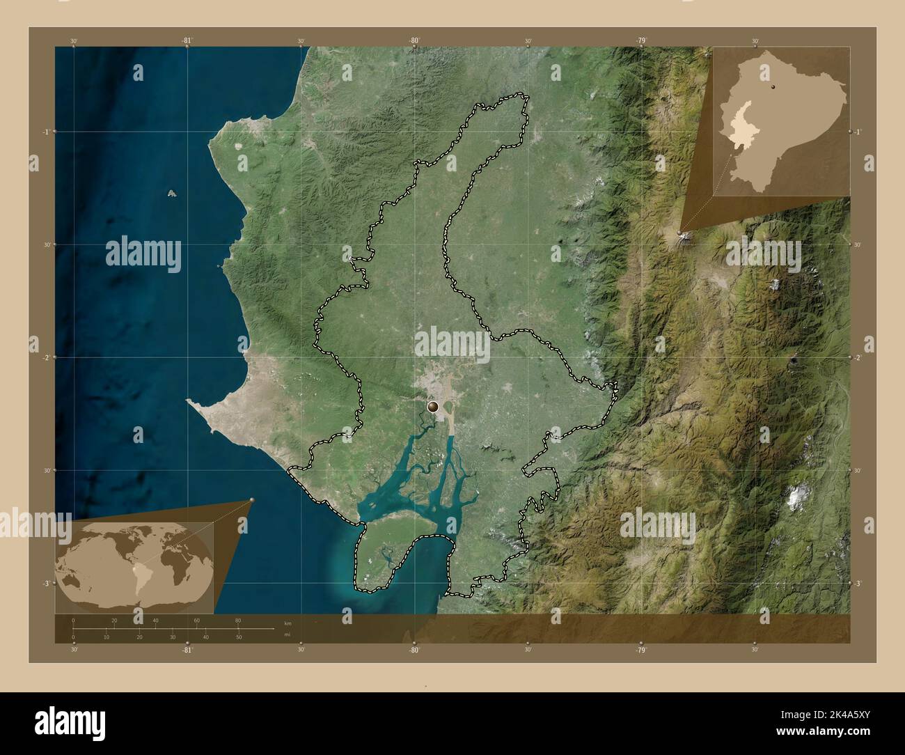 Guayas, provincia de Ecuador. Mapa satelital de baja resolución. Mapas