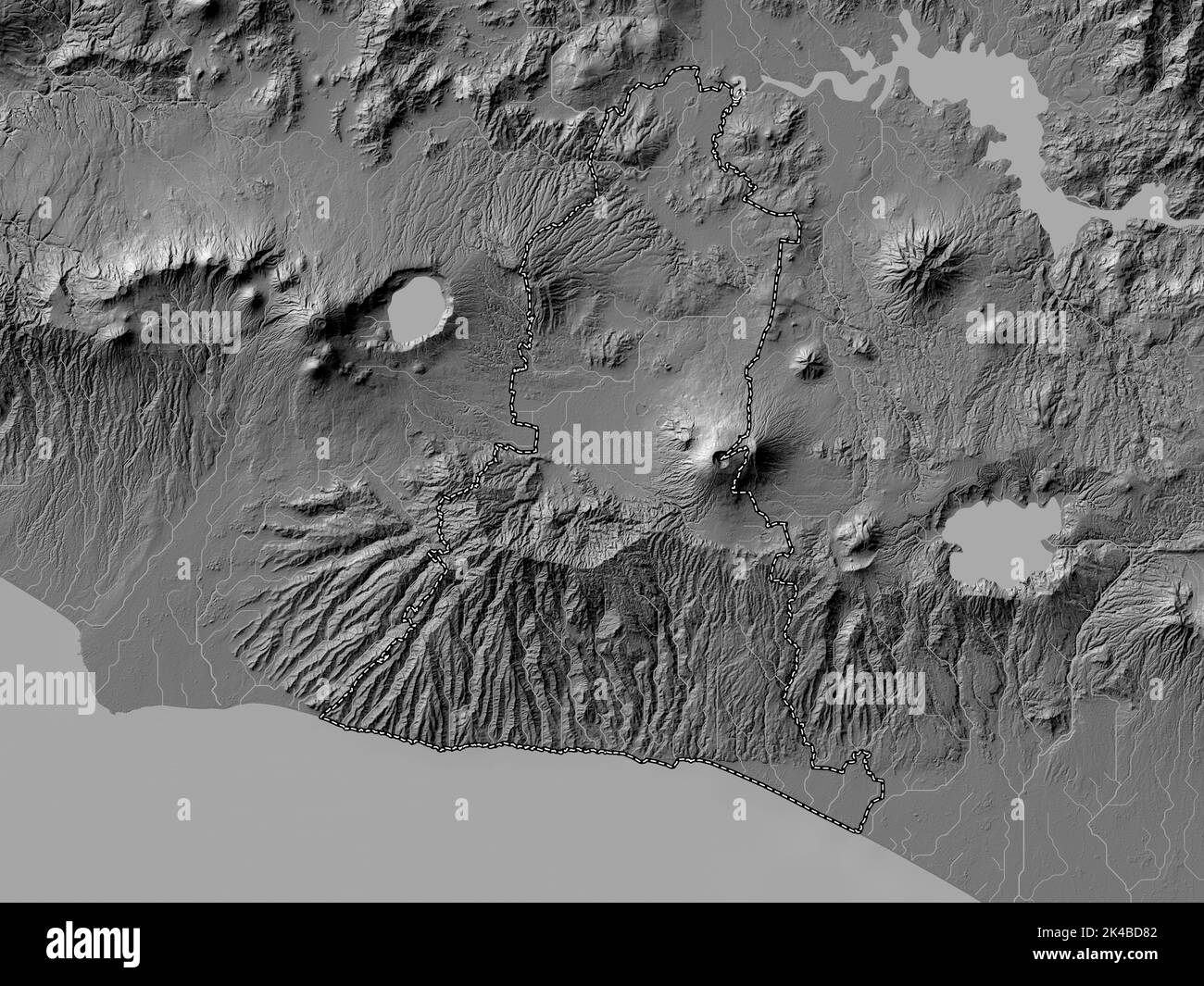 La Libertad, departamento de El Salvador. Mapa de elevación en dos