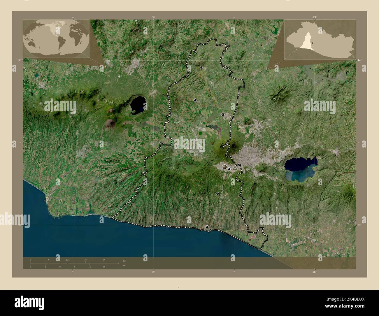 La Libertad, departamento de El Salvador. Mapa satelital de alta