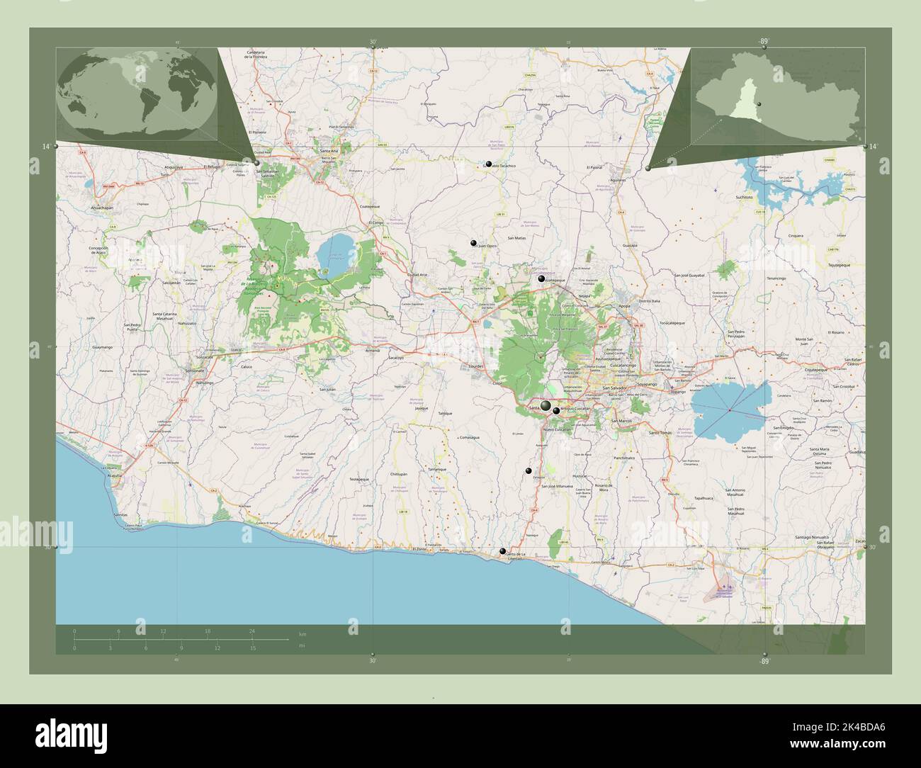 La Libertad, departamento de El Salvador. Abra Street Map. Ubicaciones