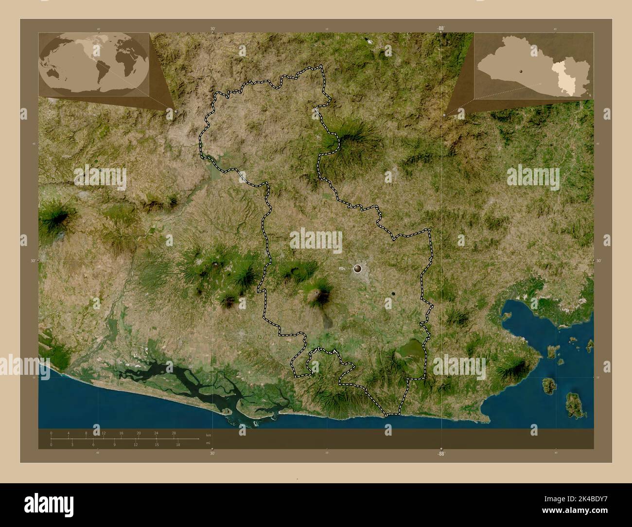 San Miguel, departamento de El Salvador. Mapa satelital de baja