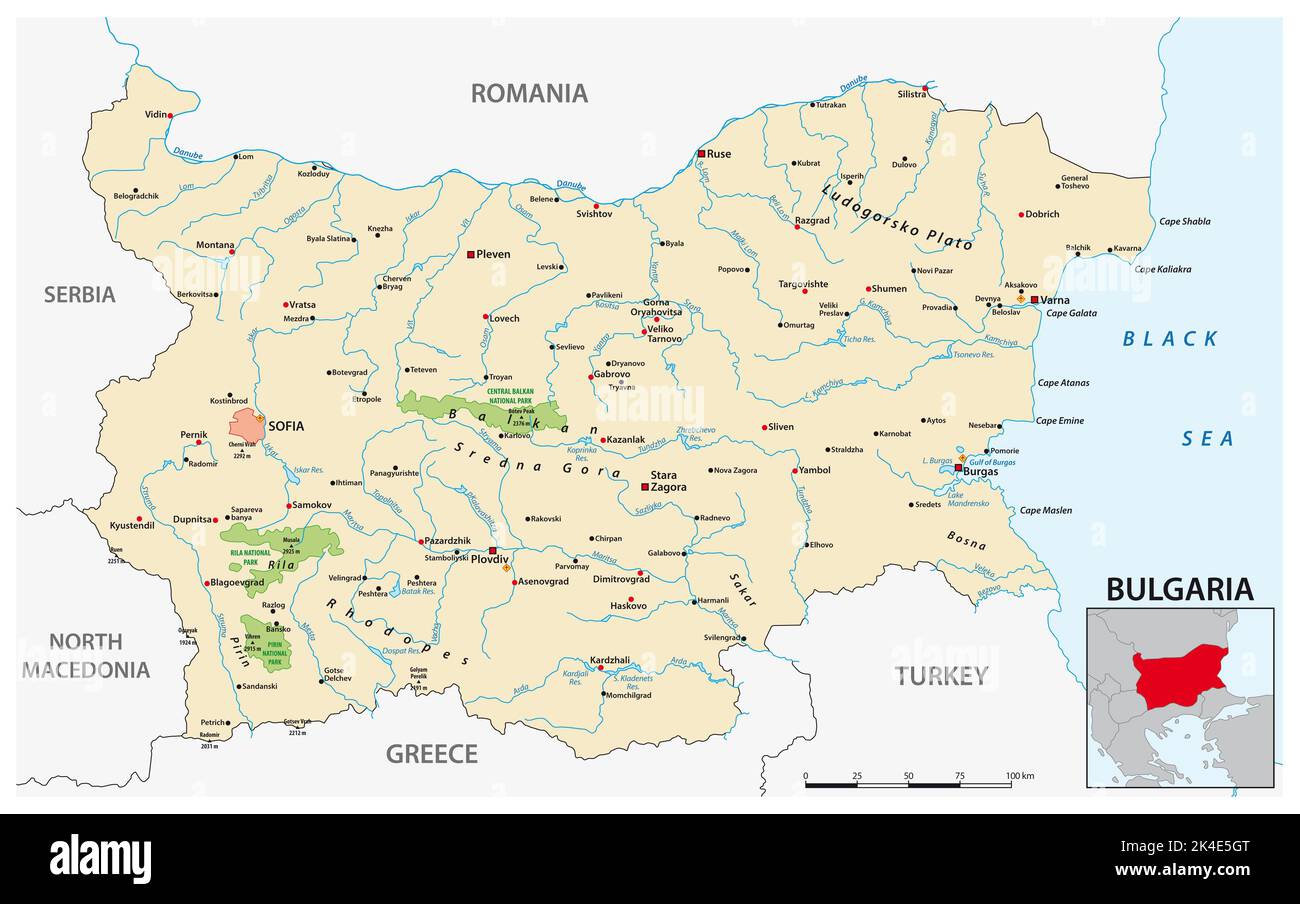 Mapa vectorial del país del sudeste europeo de Bulgaria Foto de stock