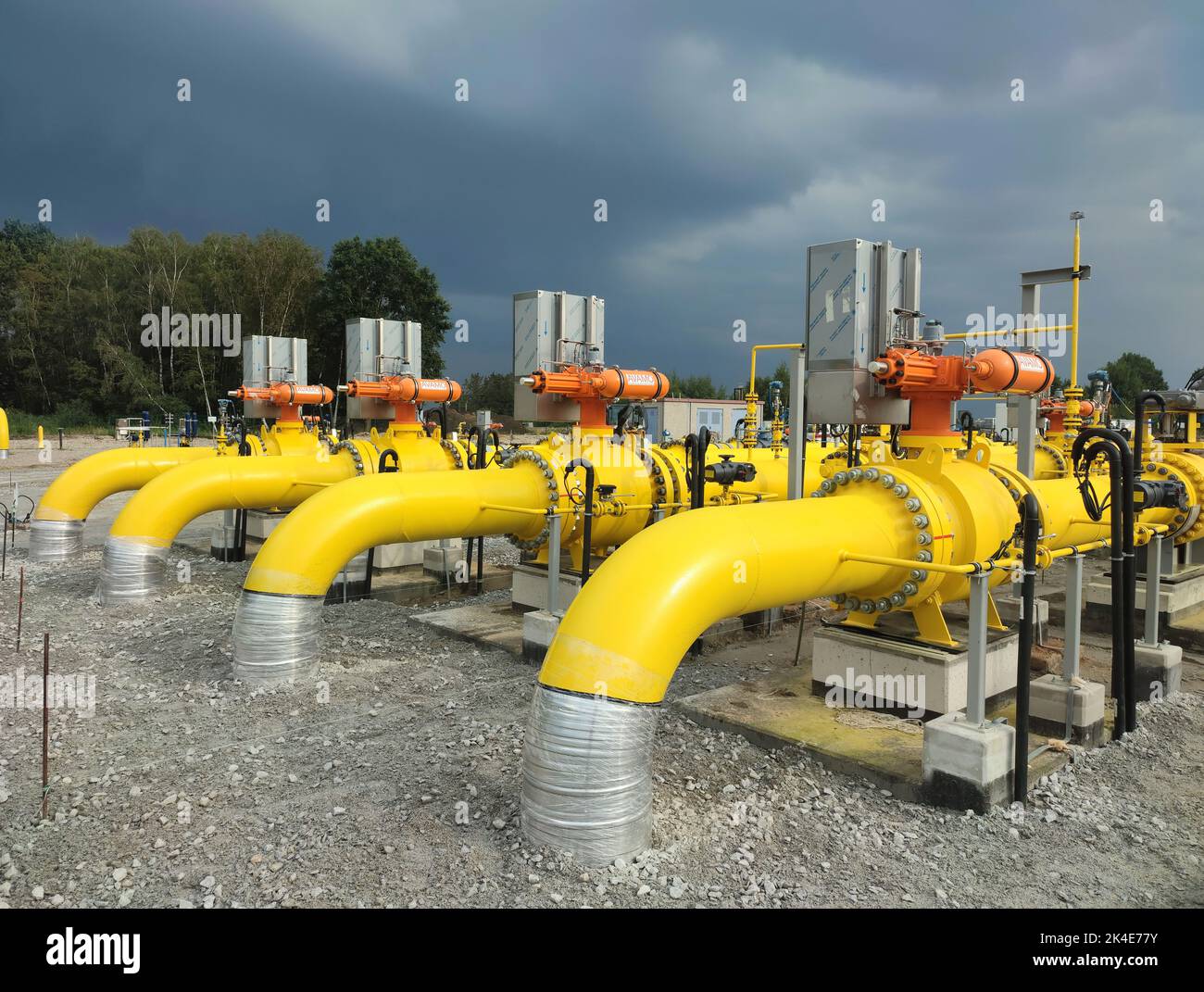 Ploty, Polonia - 02 de octubre de 2022. Baltic Pipe.Terminal de construcción de la estación de compresor del nuevo gasoducto de gas natural entre el Mar del Norte de Noruega Foto de stock