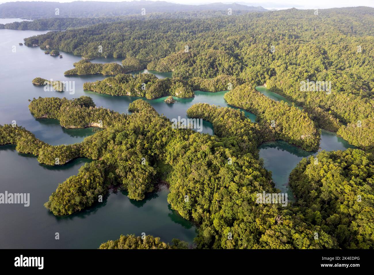 Vista aérea de la isla Gam, Raja Ampat Indonesia. Foto de stock