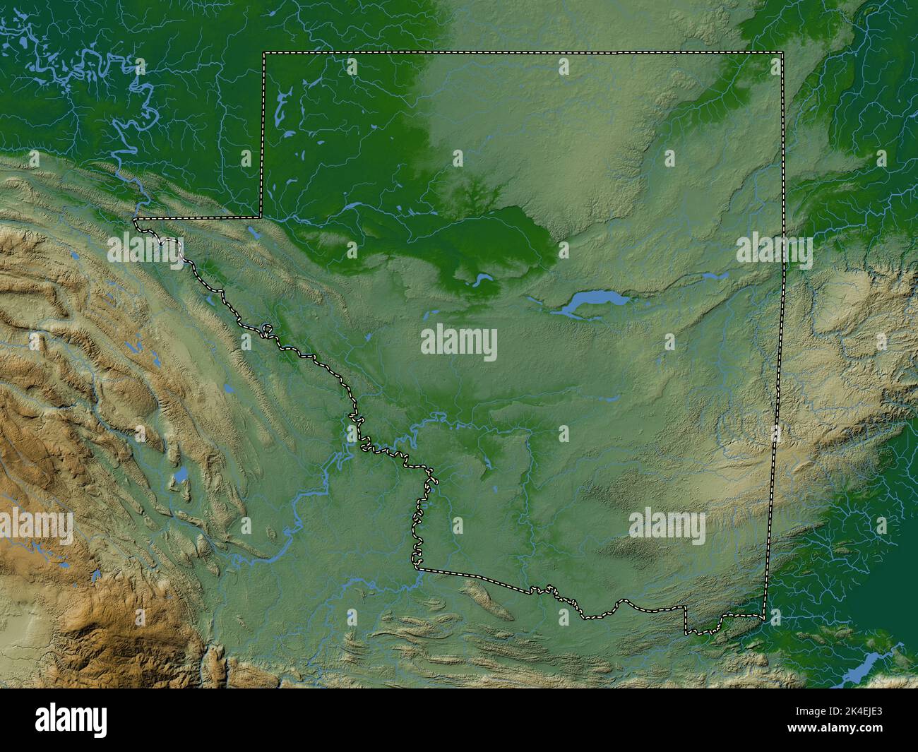 Peten, departamento de Guatemala. Mapa de altura en color con lagos y