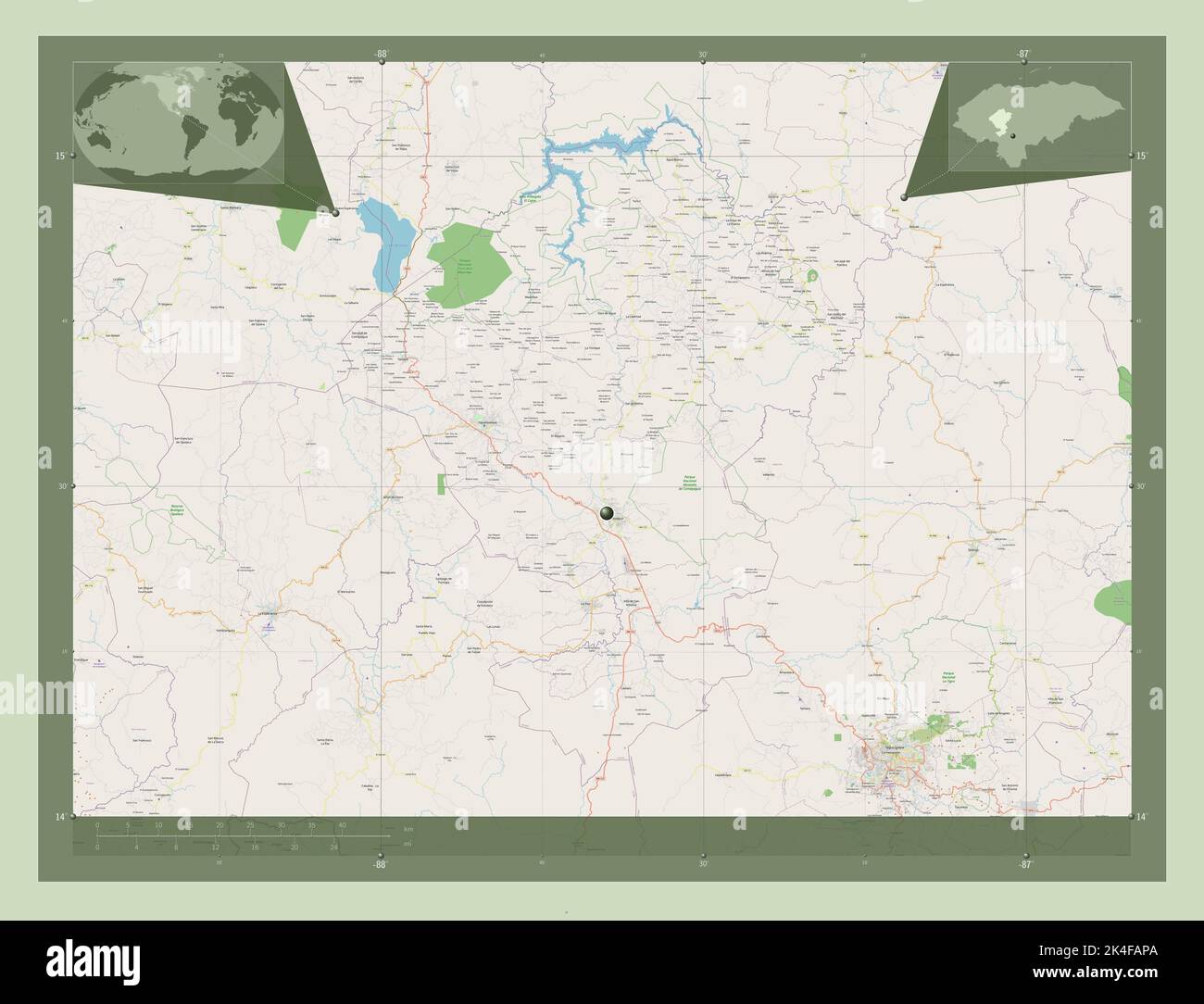 Comayagua, departamento de Honduras. Abra Street Map. Mapas de
