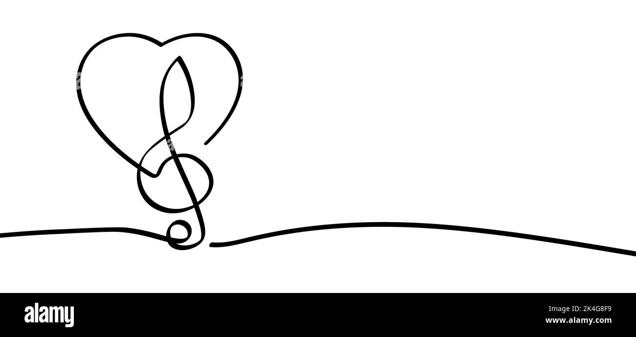Amor por la música con corazón. Popa de línea de notas musicales