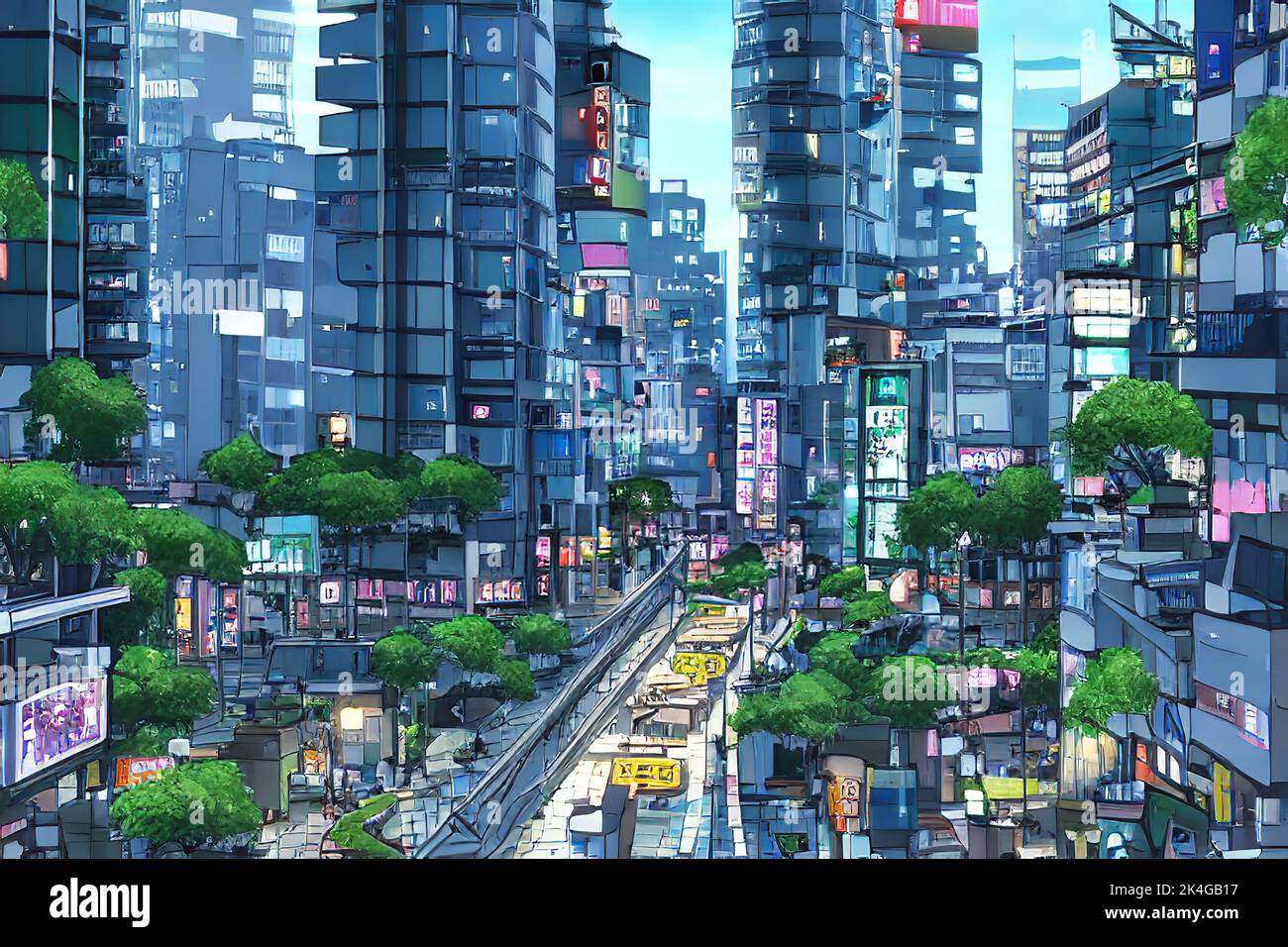 Anime paisaje de la ciudad japonesa. Edificio urbano de la calle de la  ciudad. Casa del centro en estilo anime colorido Fotografía de stock - Alamy