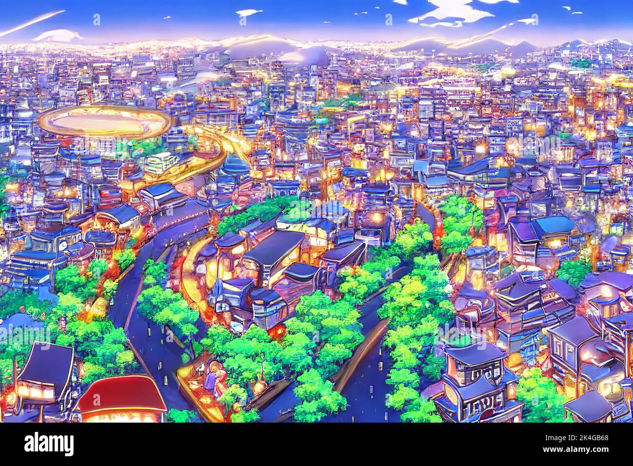 Anime paisaje de la ciudad japonesa. Edificio urbano de la calle de la  ciudad. Casa del centro en estilo anime colorido Fotografía de stock - Alamy