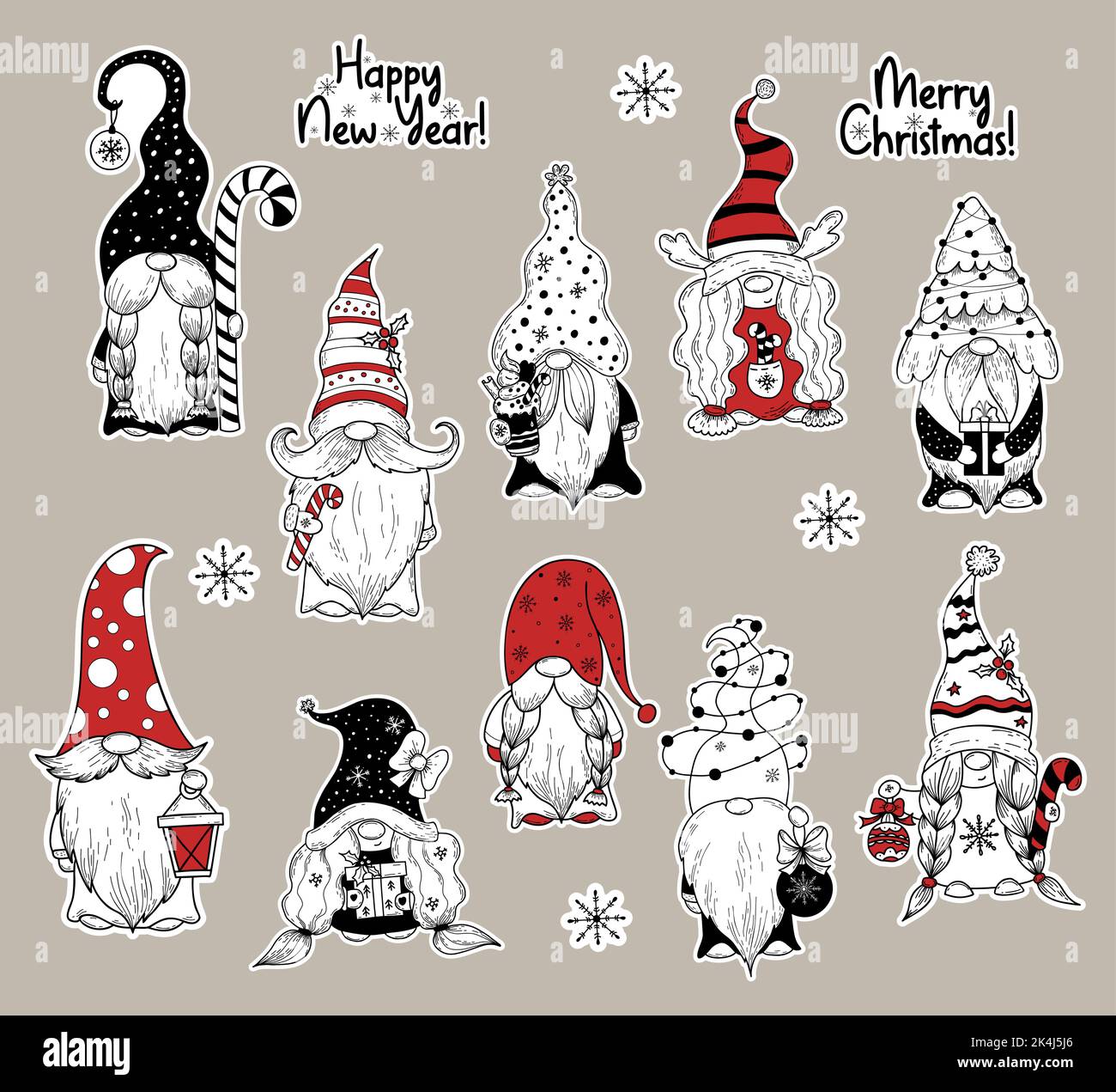 Pegatinas De Gnomos De Navidad Colección De Gnomos Escandinavos Con árbol De Navidad Y Dulces Y
