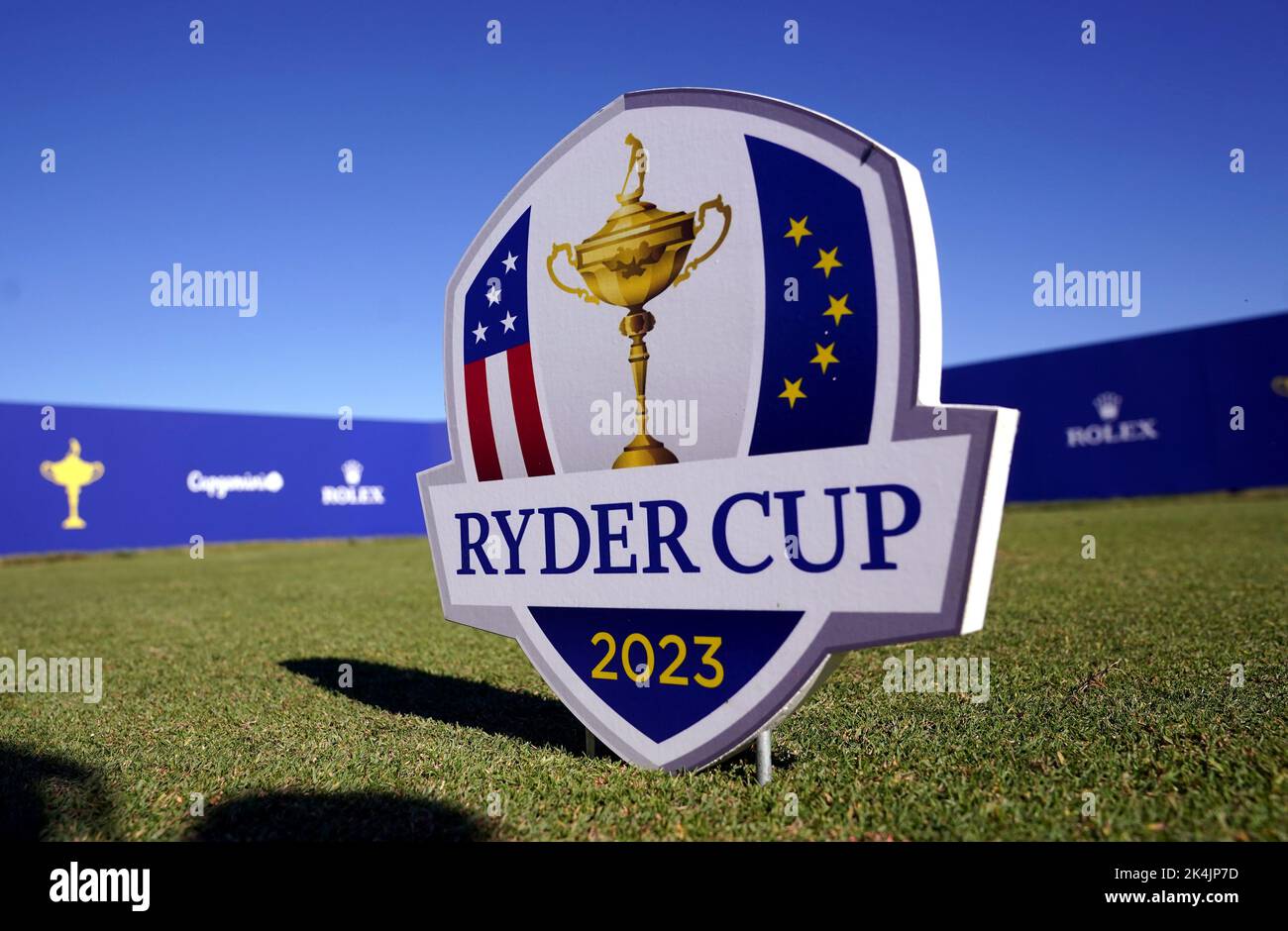 Una vista general del logotipo de la Ryder Cup en el Marco Simone Golf