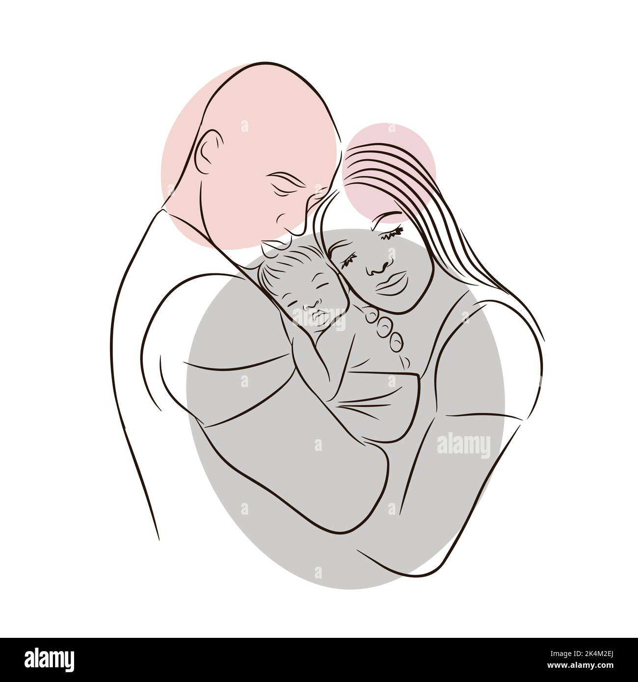 Mamá y papá abrazando a un recién nacido, amor, sentimientos cálidos