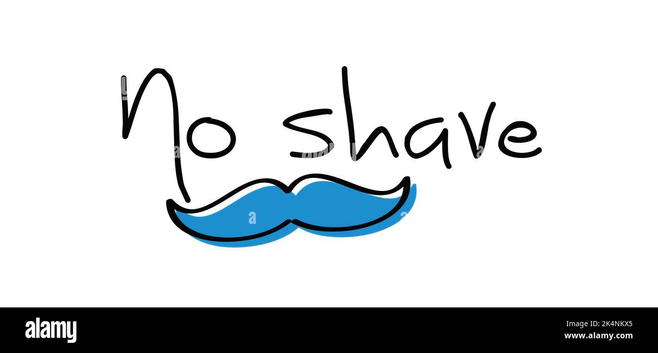 Eslogan no afeitarse ni afeitarse el bigote, el bigote o la barba de los  hombres cara. Día de los hombres. Cinta azul de conciencia, símbolo médico  para el cáncer de próstata PSA