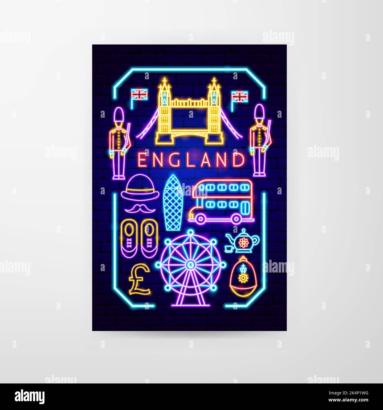 Inglaterra Neon Flyer Ilustración del Vector