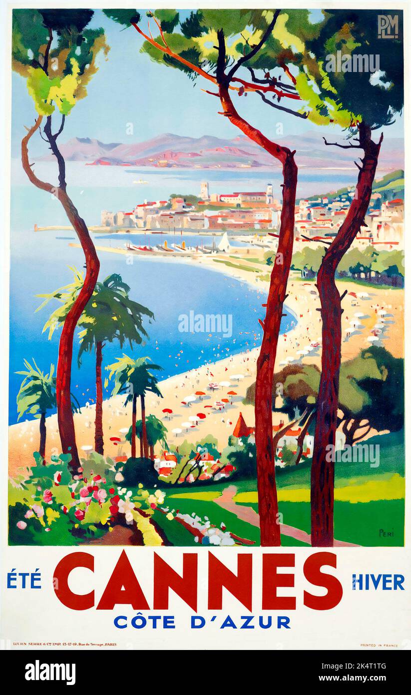 Lucien Peri (1880-1948) Cartel de viaje PARA CANNES, Côte D'AZUR - Riviera Francesa c 1938 Foto de stock