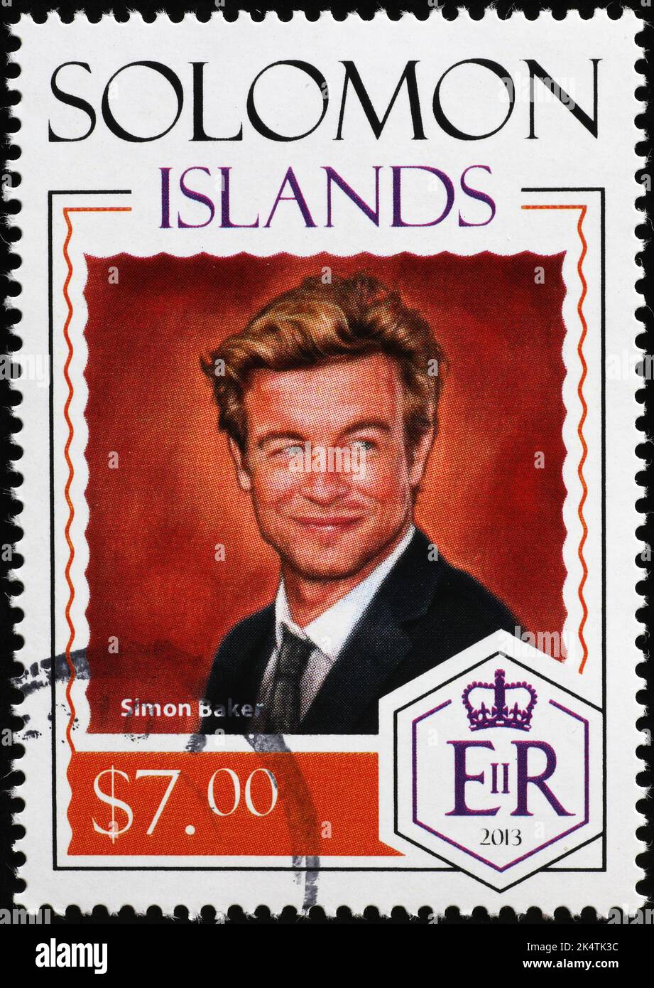El actor australiano Simon Baker en el sello postal Foto de stock