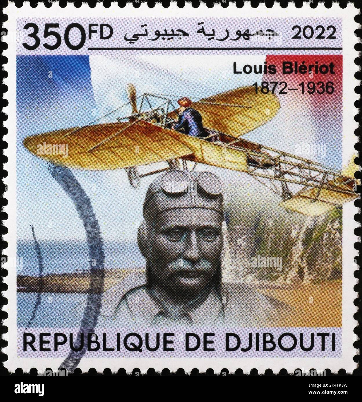 Busto de Louis Bleriot con sello de correos africano Foto de stock