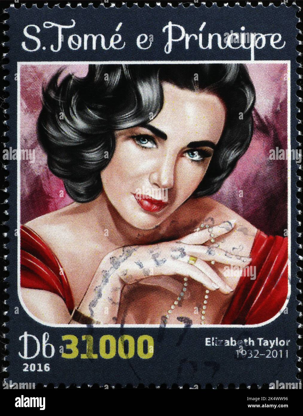 Intenso retrato de Elizabeth Taylor en sello postal Foto de stock