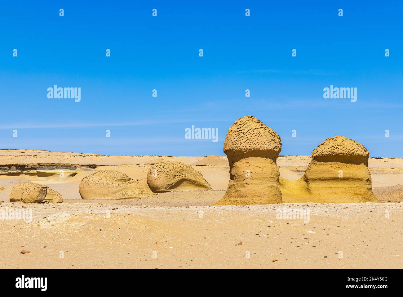 Wadi al Hitan, Faiyum, Egipto. Rocas erosionadas a lo largo del sendero interpretativo en el sitio paleontológico de Wadi el-Hitan. Foto de stock