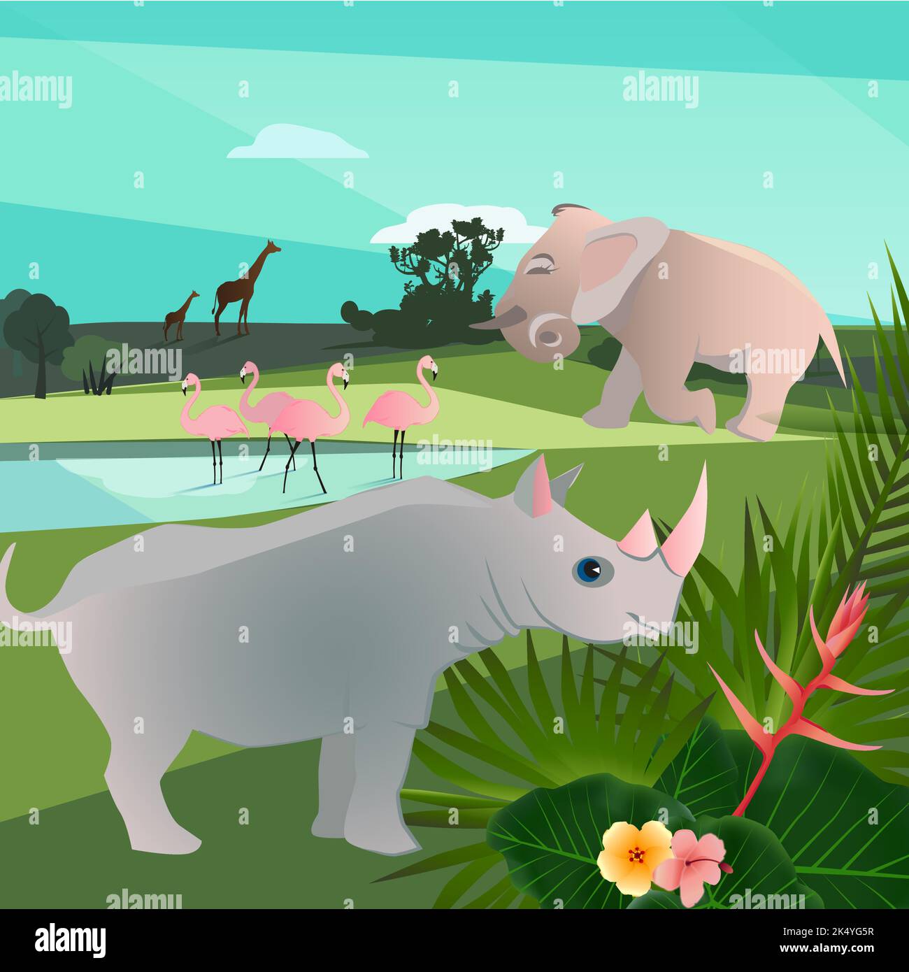 Animales salvajes en la naturaleza. Escena exótica de la fauna africana Ilustración del Vector