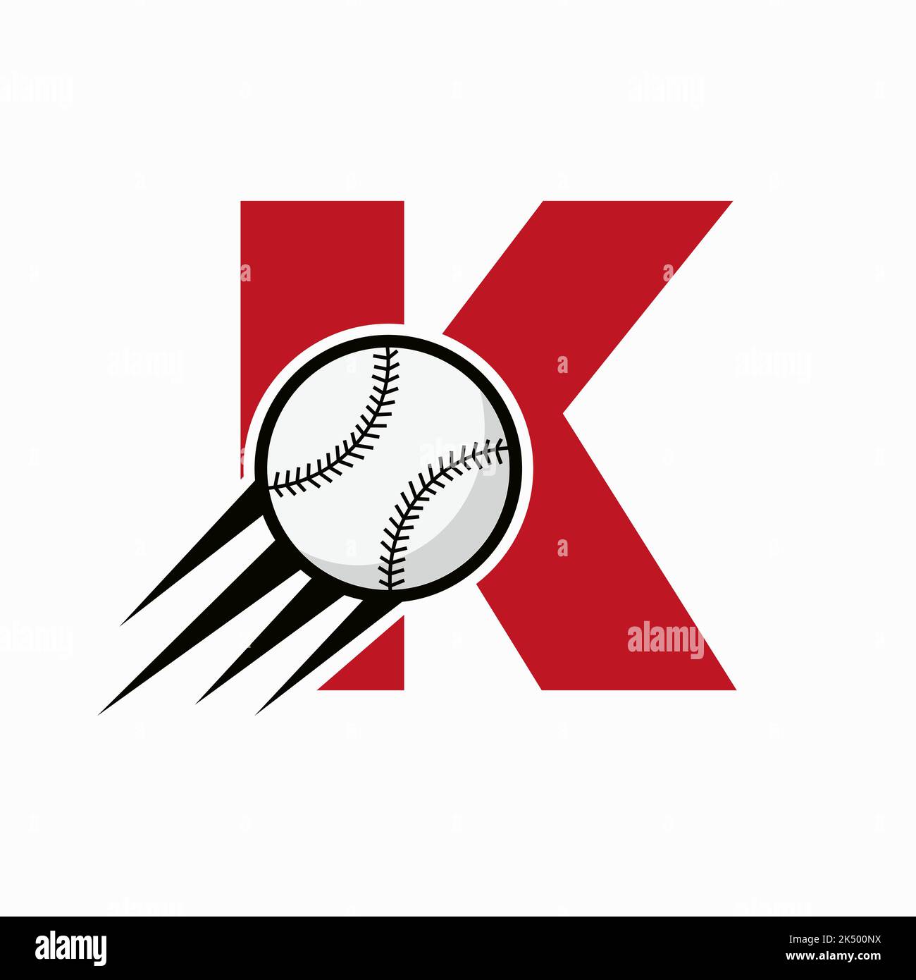 Concepto de logotipo de béisbol con letra K inicial con plantilla