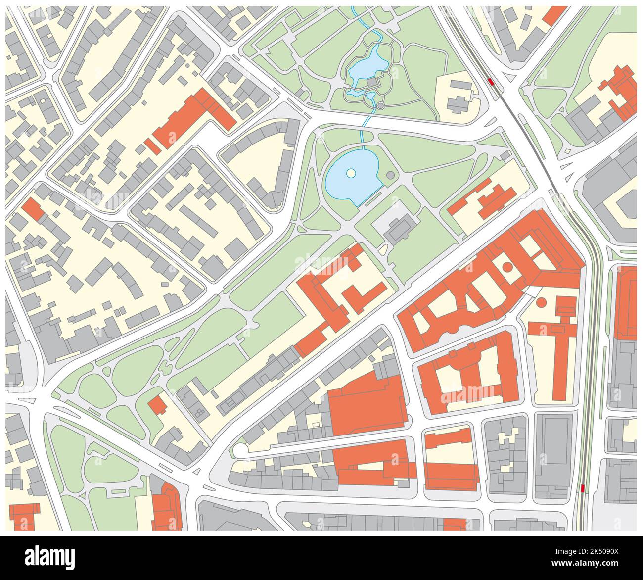 Mapa catastral imaginaria de un área con edificios y calles Foto de stock