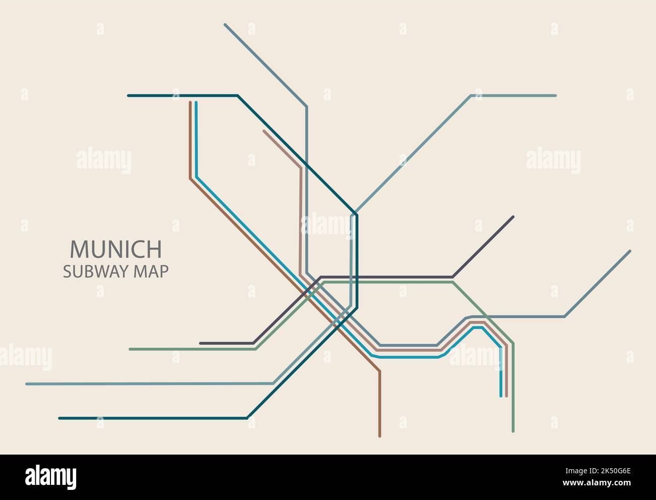 Mapa vectorial del metro de la ciudad de Munich en color Ilustración del Vector