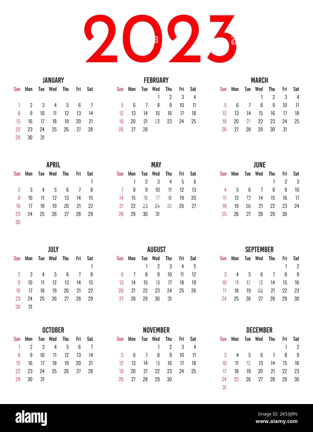 Calendario 2023 La Semana Comienza El Domingo Plantilla De Calendario