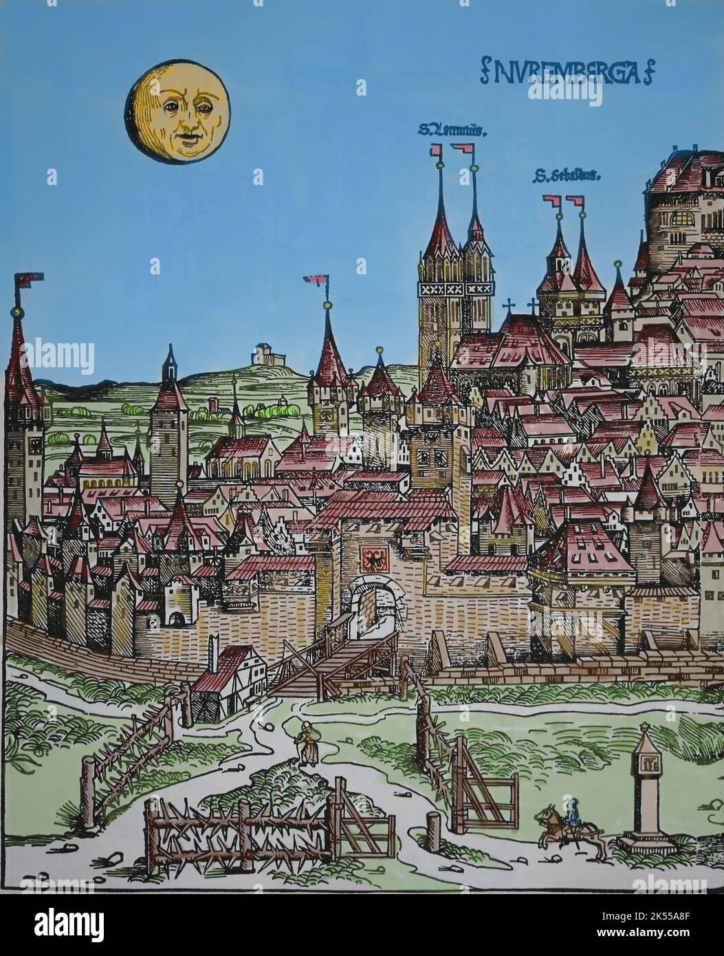 Vista de Nuremberg. Grabado. Crónica de Núremberg, 1493. Foto de stock