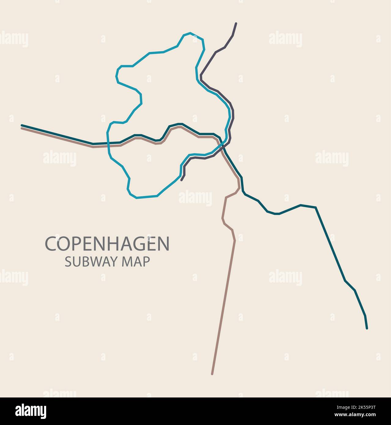 Mapa vectorial del metro de la ciudad de Copenhague en color Ilustración del Vector