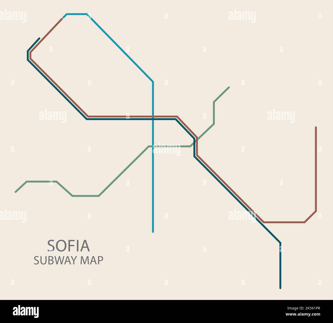 Mapa vectorial del metro de la ciudad de Sofía coloreado Ilustración del Vector