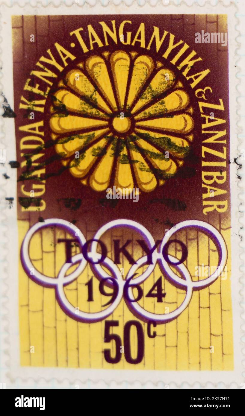 Foto de un sello postal para los Juegos Olímpicos de Tokio 1964 de