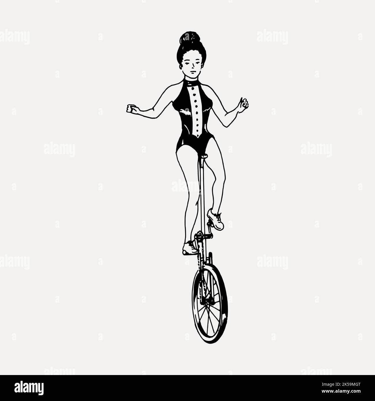 Dibujo unicycle lady, vector de ilustración vintage Imagen Vector de