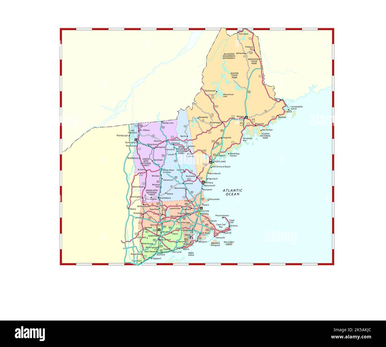 Mapa de Nueva Inglaterra Foto de stock