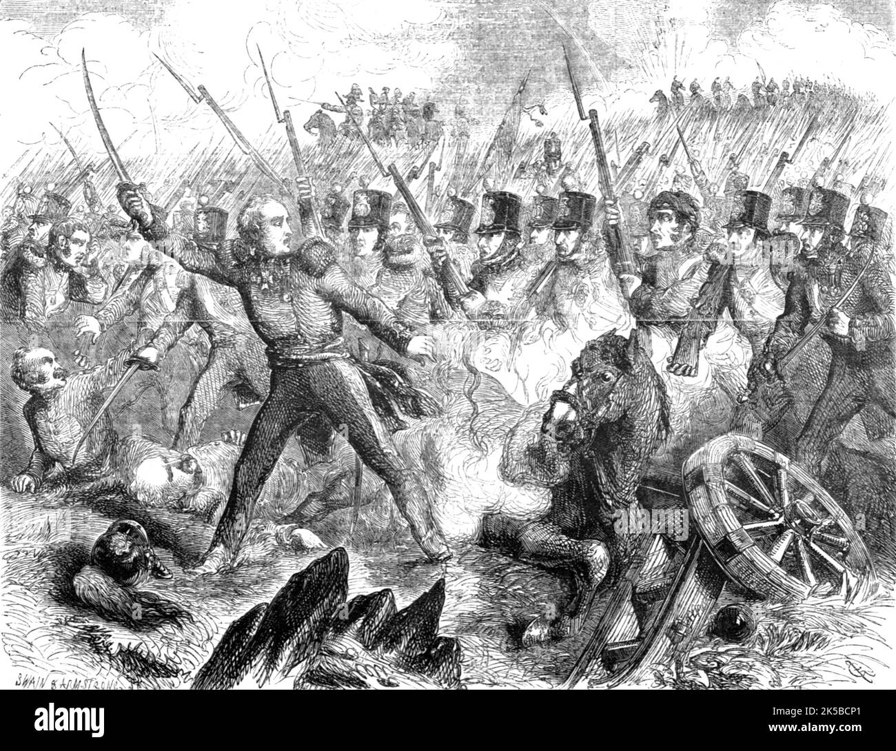 'La Batalla de Alma: General Brown, que conduce al 23rd Regimiento a las Baterías Rusas', 1854. De «Cassell's Illustrated Family Paper; London Weekly 31 Dec 1853 to 30 Dec 1854». Foto de stock