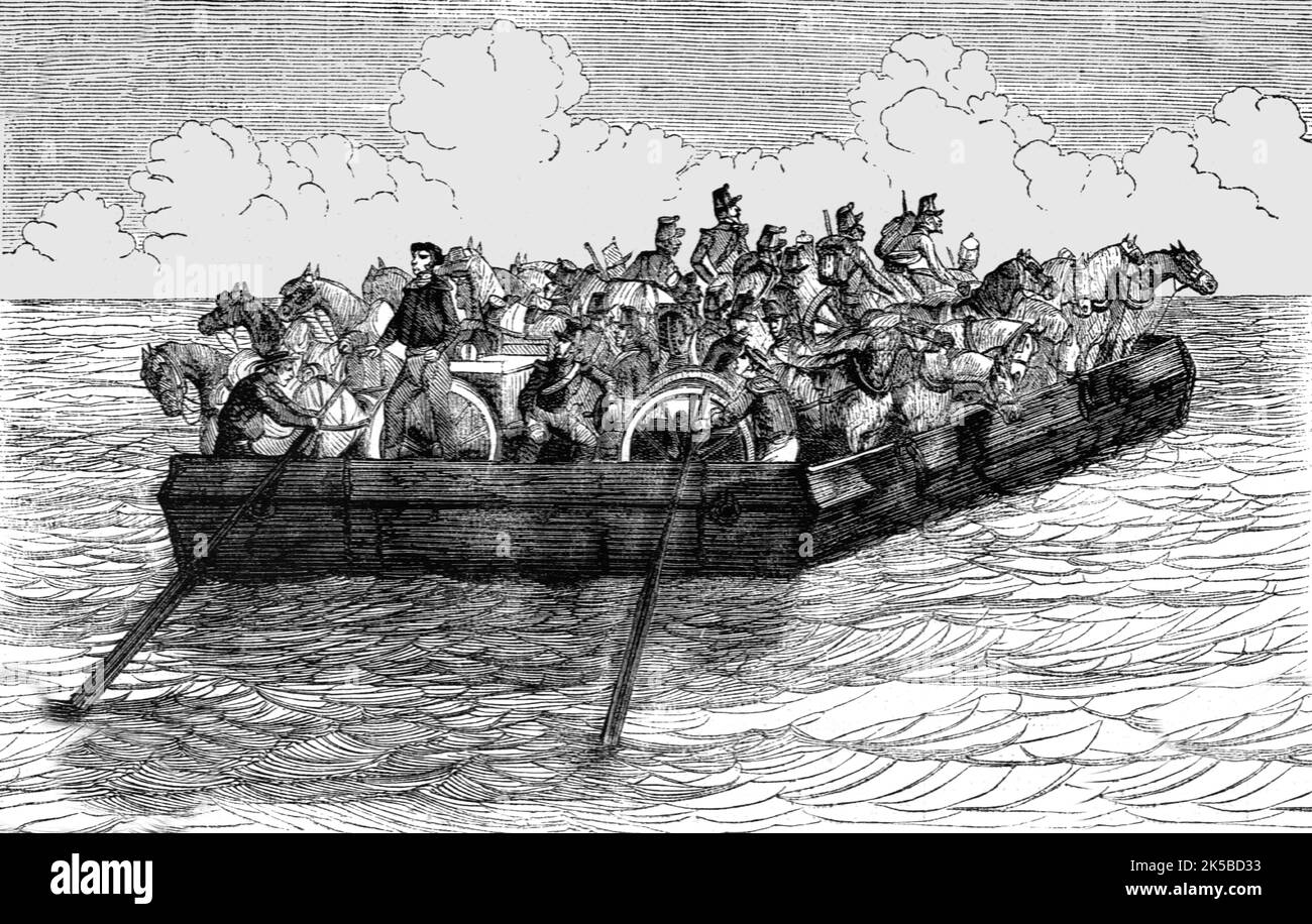 «Barcaza para el transporte de la artillería francesa a Crimea; la expedición a Crimea», 1854. De «Cassell's Illustrated Family Paper; London Weekly 31 Dec 1853 to 30 Dec 1854». Foto de stock