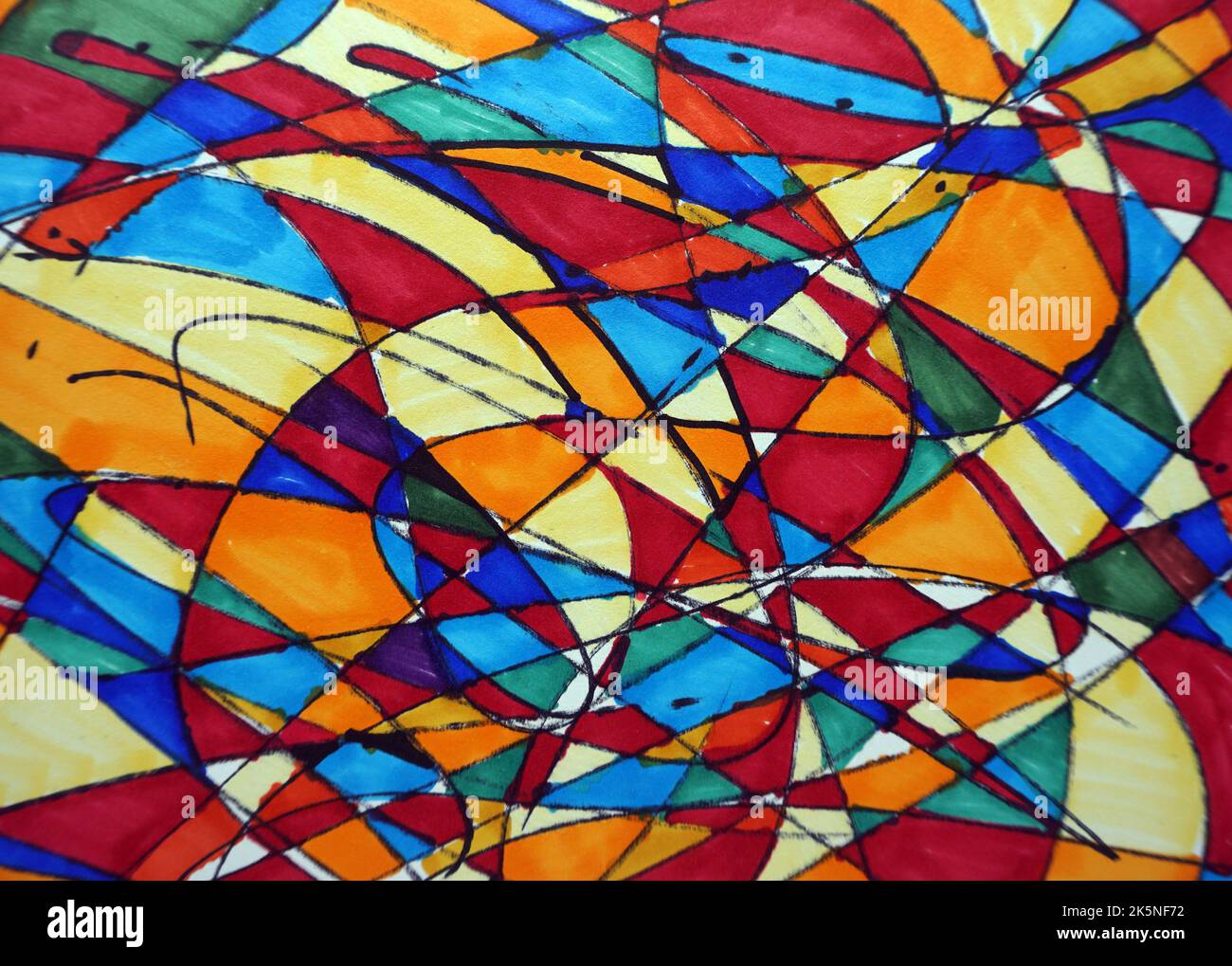 Dibujo Artístico Abstracto Color copic Curva Triángulo Cuadrado , geometría Foto de stock