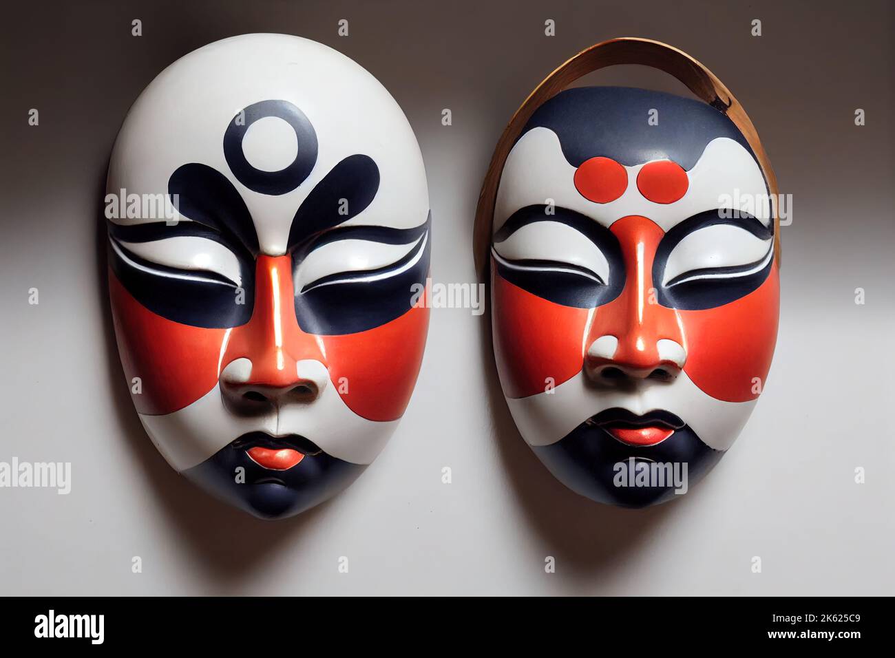 Máscara de teatro kabuki tradicional japonesa pintada de cerámica