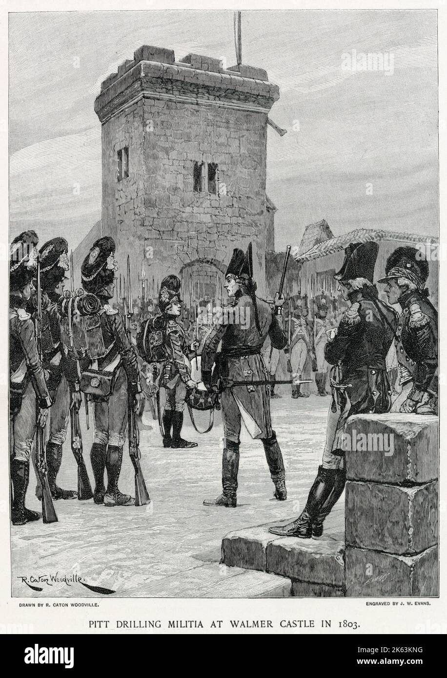 William Pitt perforó la milicia en el castillo de Walmer, cuando se esperaba una invasión francesa Foto de stock