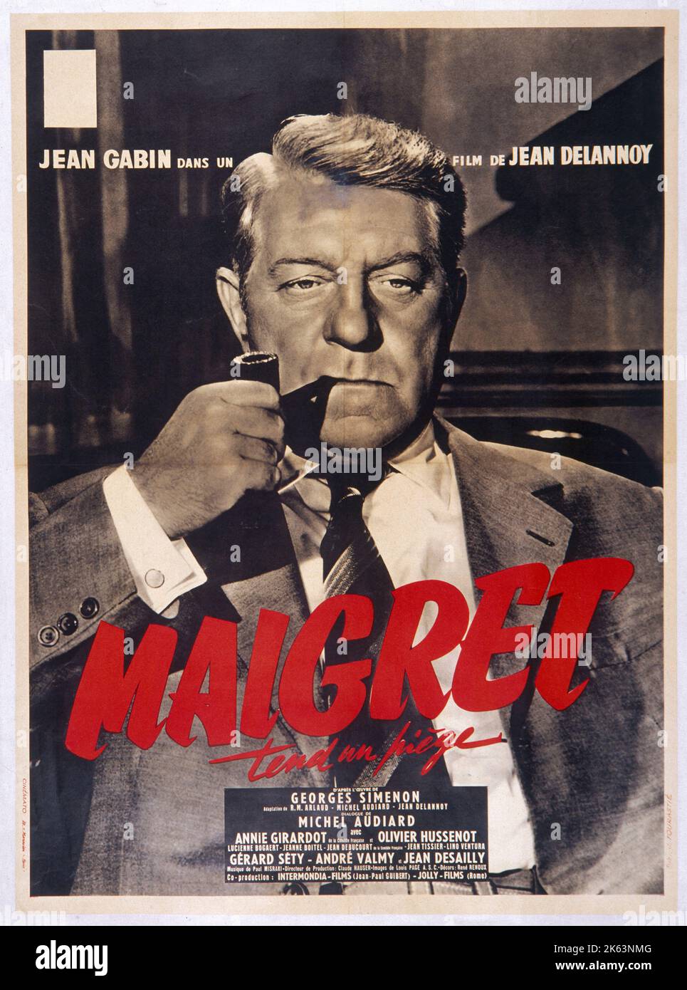 JEAN GABIN (1904 - 1976), actor francés como Maigret en un cartel que anuncia la película de Jean Delannoy. Foto de stock