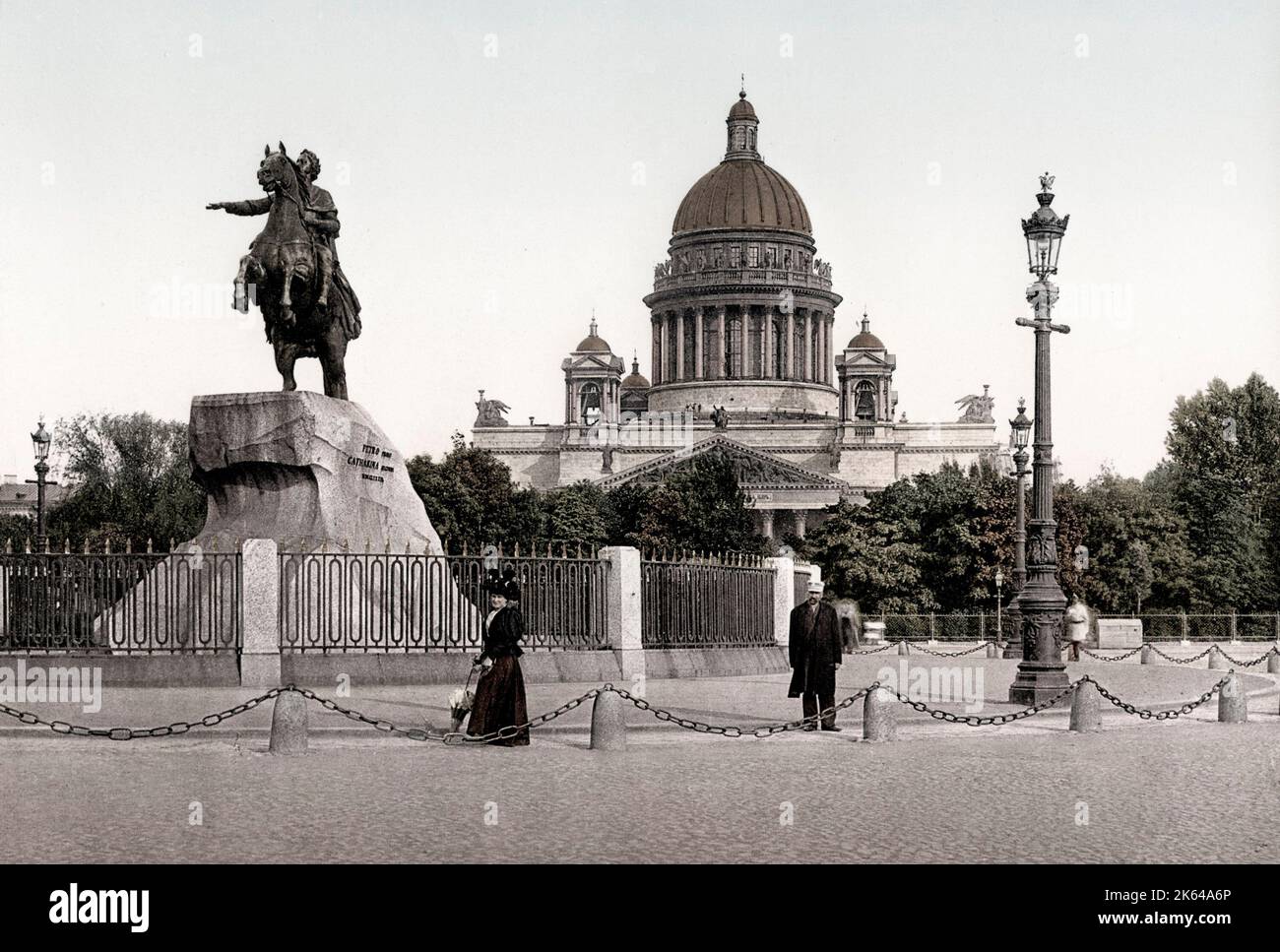 C.1890s Rusia - Peter la gran estatua ecuestre en la Plaza del Senado en San Petersburgo. Foto de stock