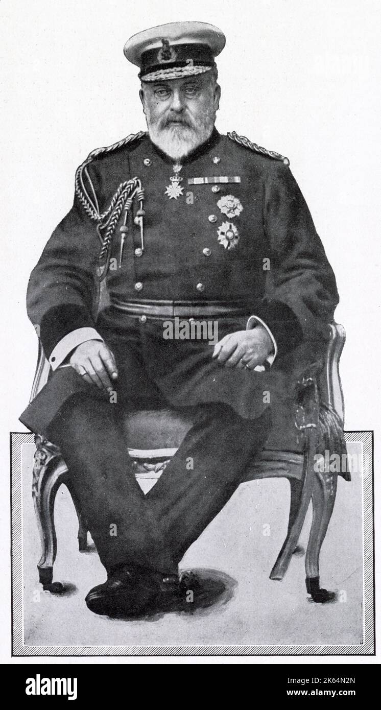 Rey Eduardo VII (1841 - 1910), fotografiado en el Grand Studio, Malta en 1909. El hermano del rey, el duque de Connaught, al parecer pensó que esta era la mejor semejanza del rey que había visto. Fecha: 1909 Foto de stock