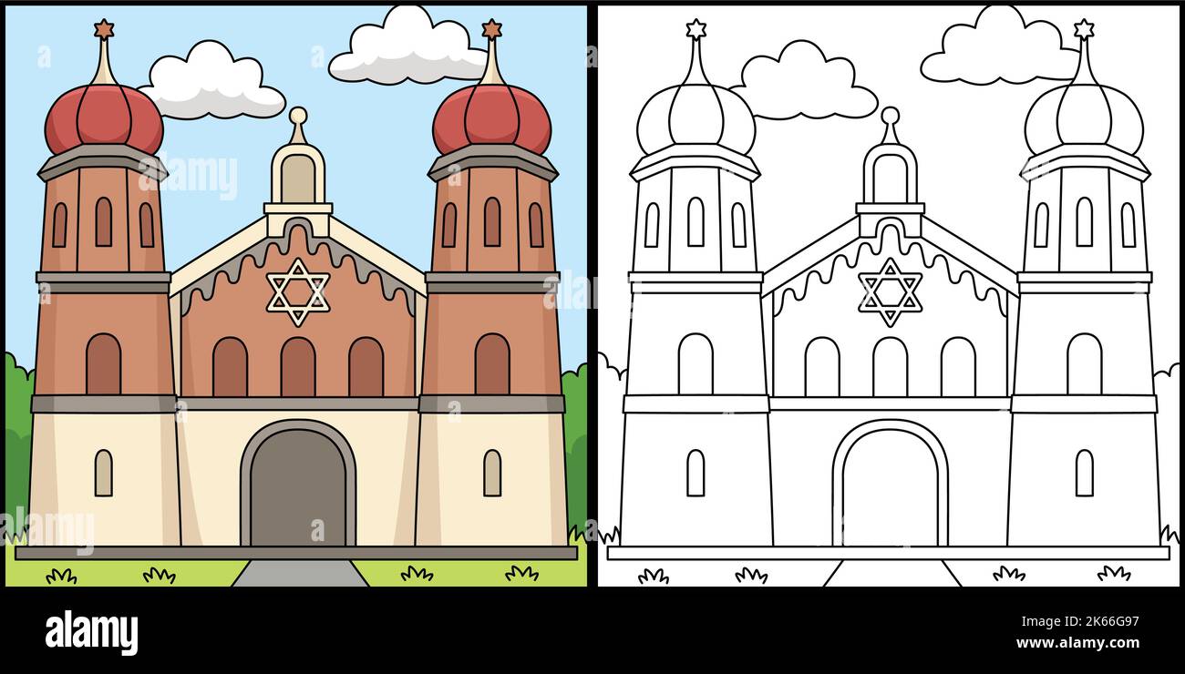 Ilustración de la página para colorear de la Iglesia Judía de Hanukkah Ilustración del Vector