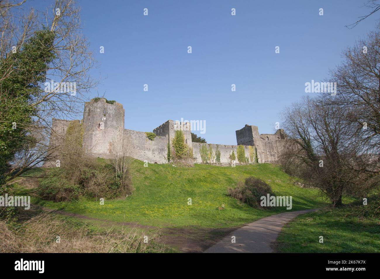 Vistas del Castillo Chepstow, en Monmouthshire, Gales en el Reino Unido Foto de stock